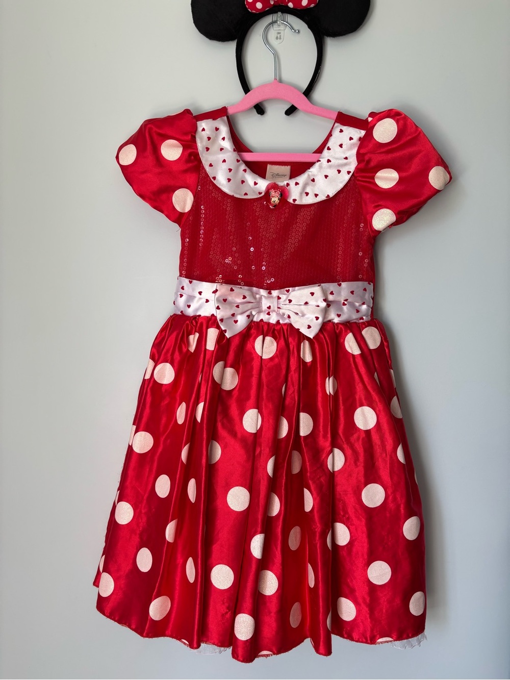 Size 7/8 Disney Red and White Polka Dot Girls' Costume Dress w/ Mini Mouse Ears